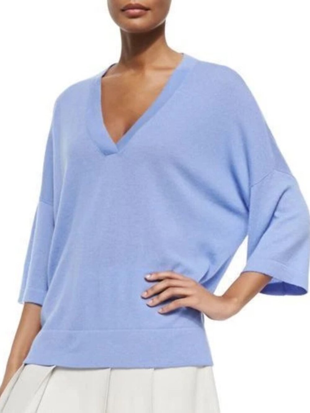 $325 Vince V-neck Loose 100% Cashmere Blue Haze Coastal Sweater Size S